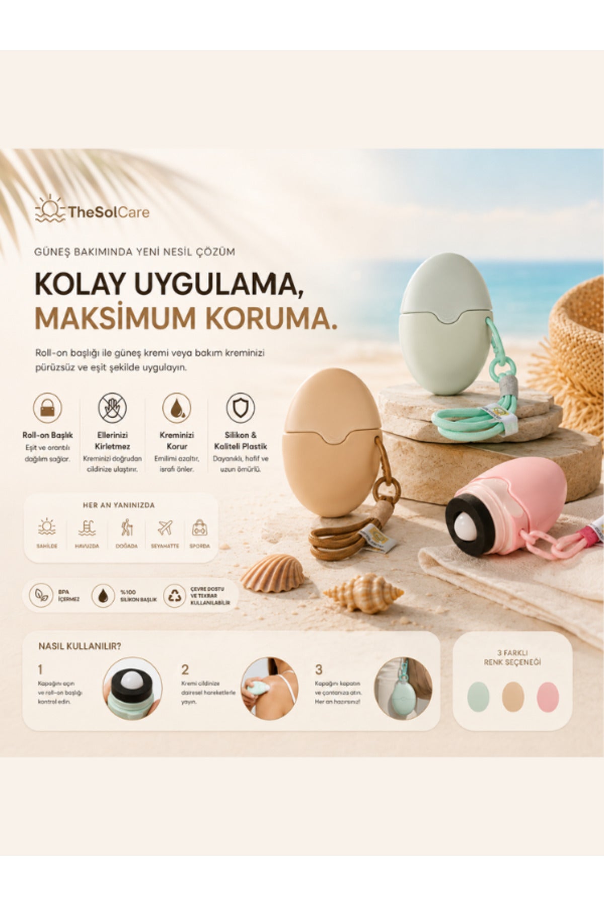 Güneş Kremi Aplikatörü | Doldurulabilir Losyon ve Güneş Kremi Uygulama Aparatı - Yeşil